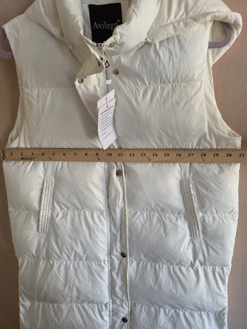 Avilego Long Puffer Sleeveles White Jacket Size L Nwt